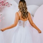 Delicate floral lace debutante gown