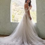 MJ854/KAREN Madison James off shoulder sleeves Wedding Dress