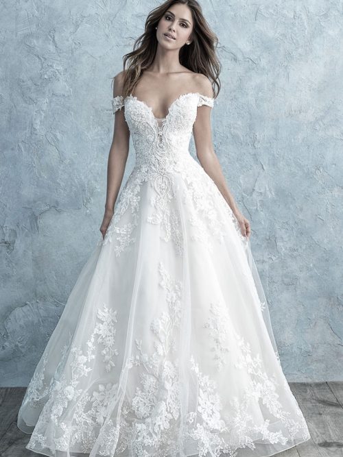 9681 Allure Bridals Off-Shoulder Sleeves & Lace Galore